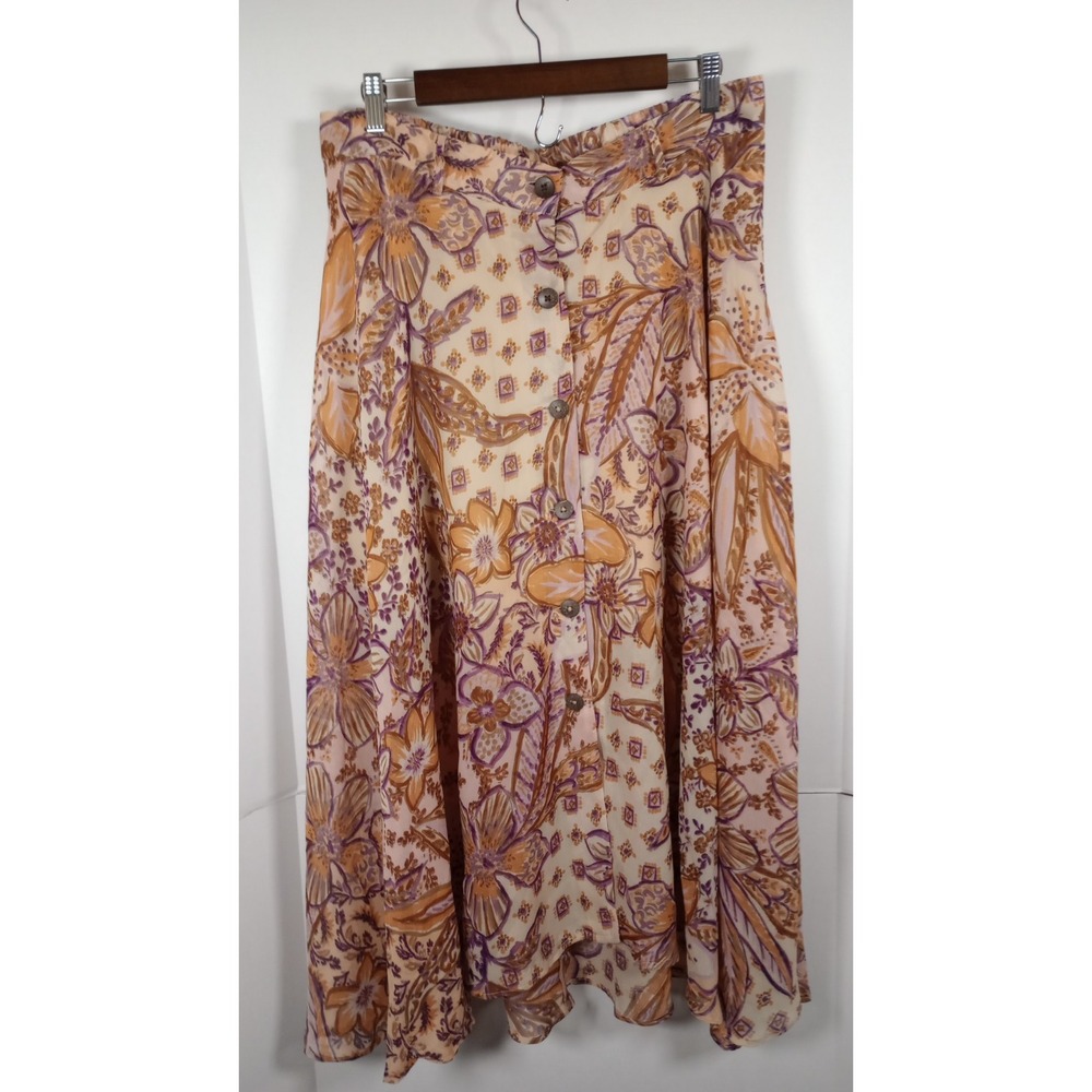 Live 4 Truth Boho Caramel Pink Floral Button Front Maxi Skirt XL Lined Flowy